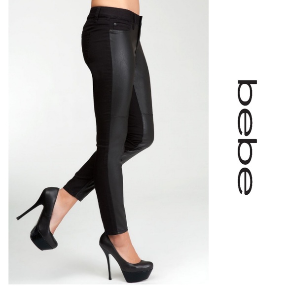 bebe Denim - 💣BEBE💣 Leatherette Panel Icon Skinny Jean Faux